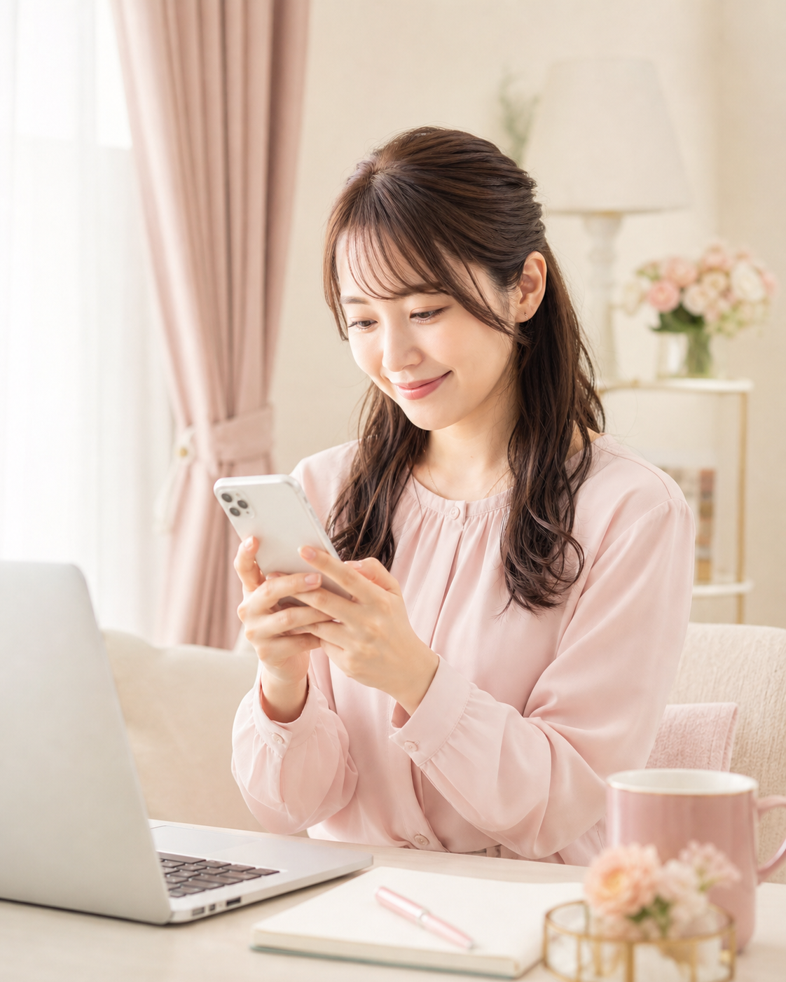 スマートフォンで相談する女性